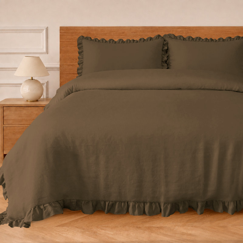 Ensemble de housse de couette 100% lin français, Double/Grand, Cacao