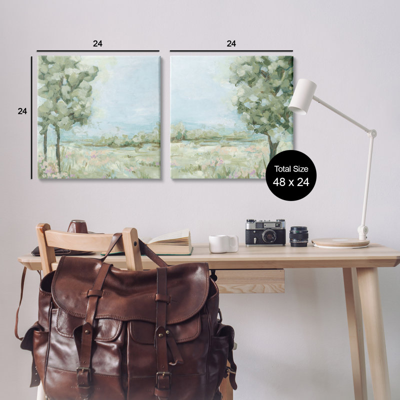«Bright Spring Field Landscape», ensemble de 2 reproductions d'art sur toile par June Erica Vess, H 24 po x l 24 po
