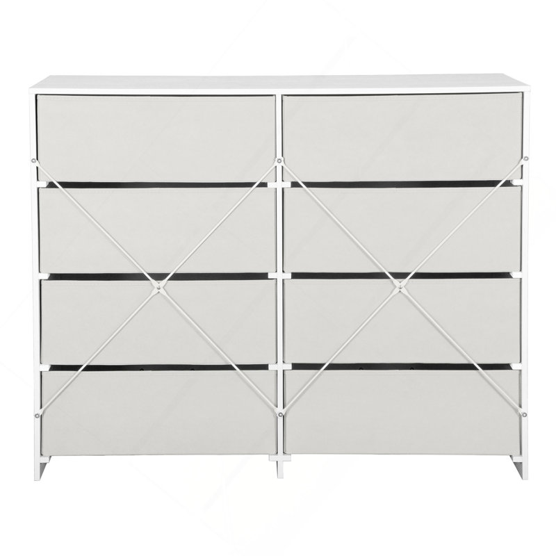 Commode 8 tiroirs avec grands tiroirs en tissu, Blanc