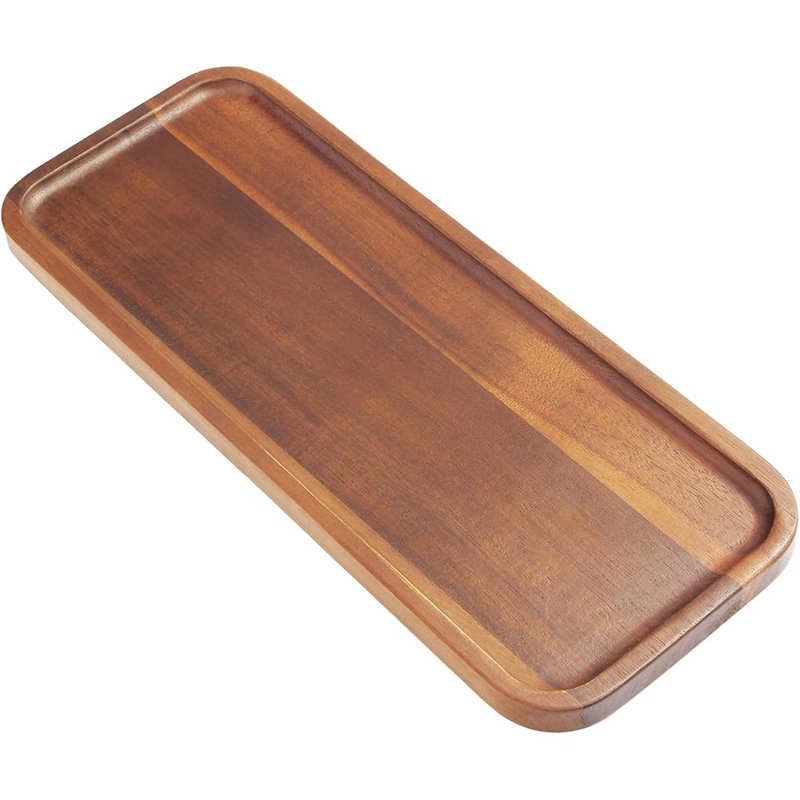 Solid Acacia Wood Serving Tray And Platter, Rectangle Mini Charcuterie And Cheese Board For Kitchen, Bathroom, And Home Decor