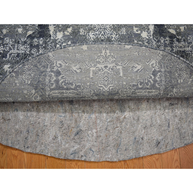 Tapis décoratif rond noué à la main gris de conception unique en forme de 4 po Asuncin