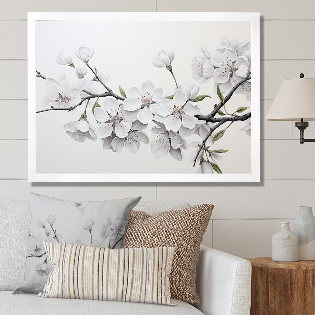 Minimalism White And Grey Cherry Blossom II - Cherry Blossom Large Wall Art Design Art 