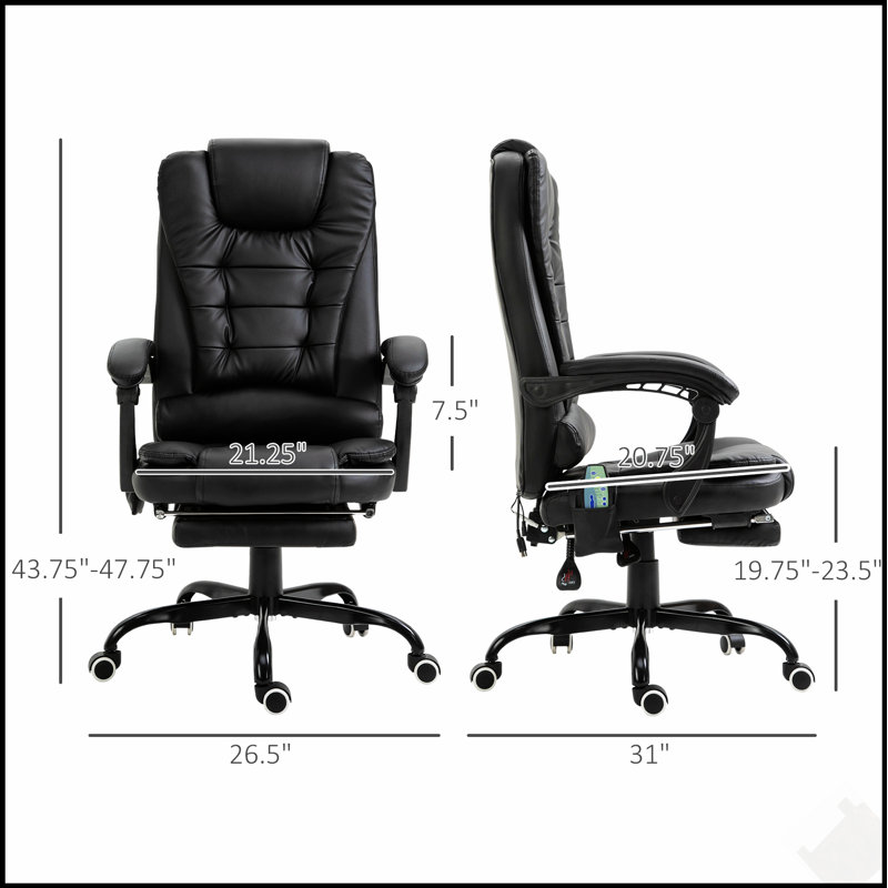 Fauteuil de bureau de massage haut dossier avec soutien lombaire, repose-pieds et fonction d'inclinaison pour un confort ultime
