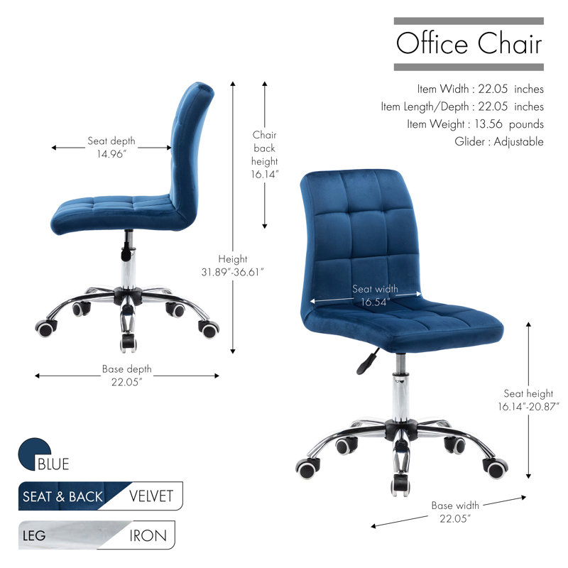 Meaghan Velvet Task Chair, Blue