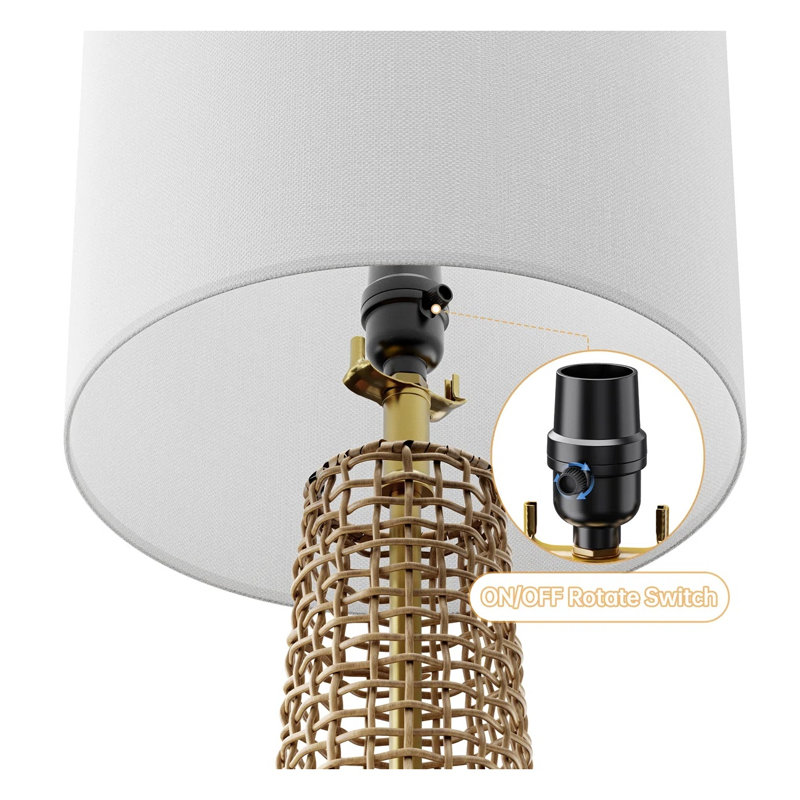 Ensemble de 2 lampes de table bohèmes en rotin avec abat-jour en lin, lampes de chevet à intensité variable (3 niveaux) pour salon et chambre, marron