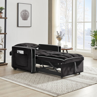 Chaise pliante en velours noir: dossier réglable, se transforme en fauteuil inclinable ou simple, look moderne pour la maison Threeone: Transforms, and Bed. Siège décoratif