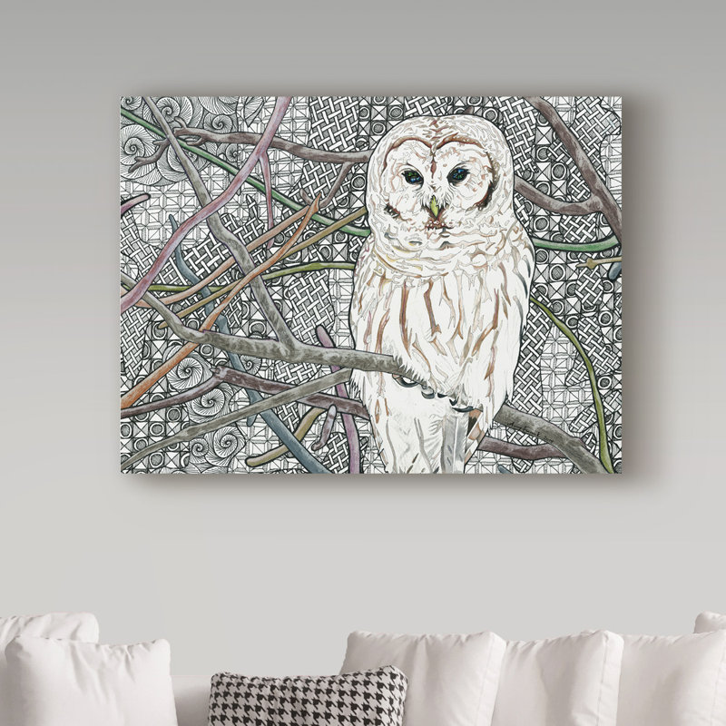 Barred Owl White Canvas Art in Modern Frame