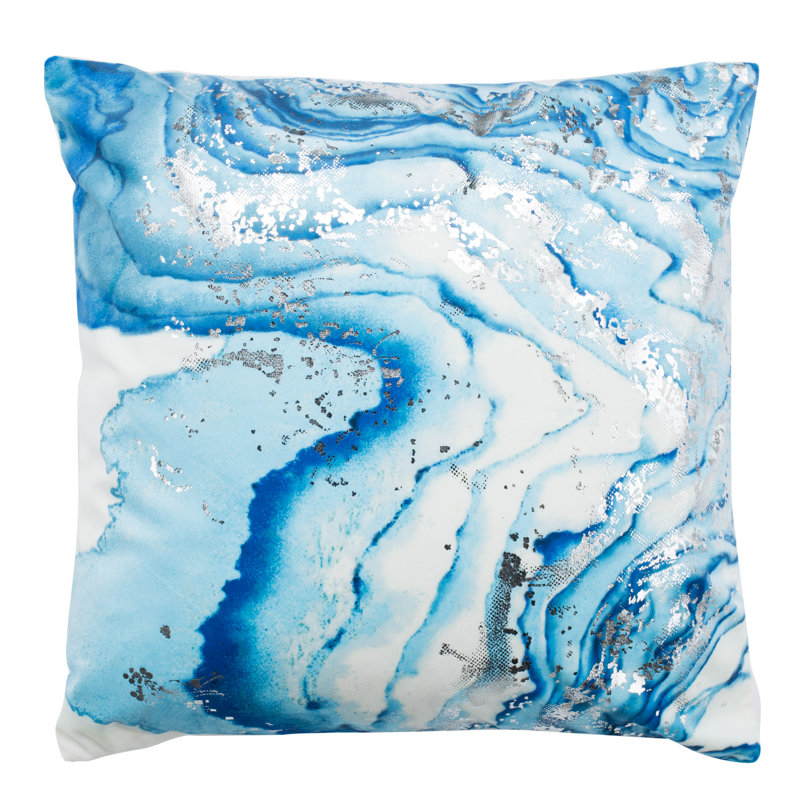 Jakki Blue and White Abstract Waves 18" Square Throw Pillow