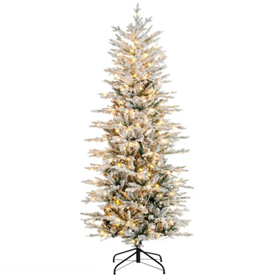 Prelit Christmas Tree, Holiday Décor With 636 Snow Flocked Branches, 250 Warm Yellow Clear Lights