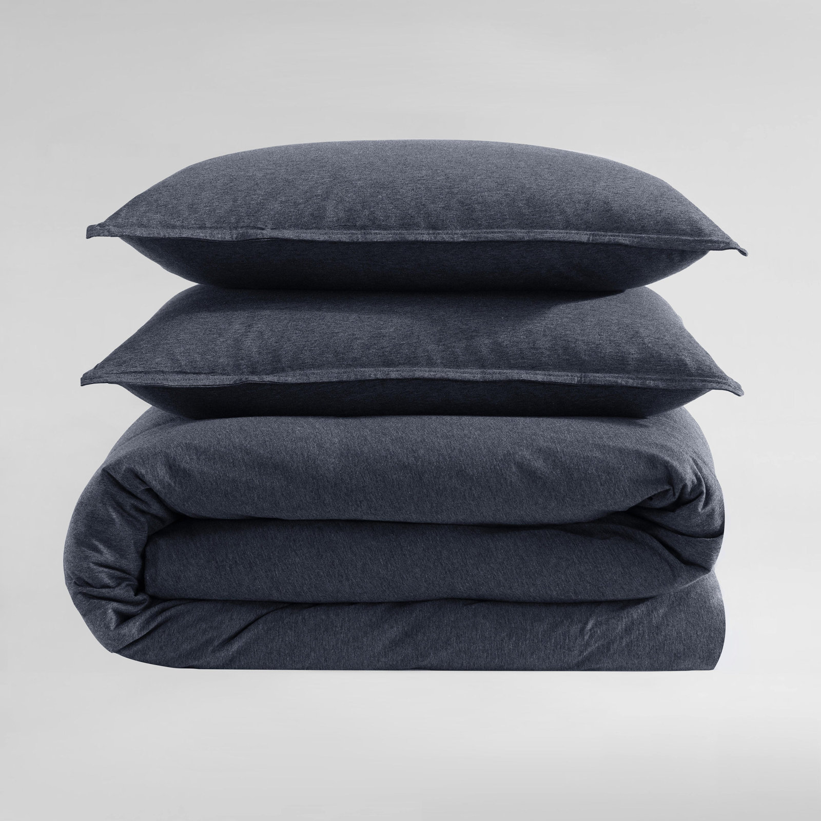 Modern Cotton Melange Comforter Set, Queen Comforter +  2 Standard Shams, Dark Gray