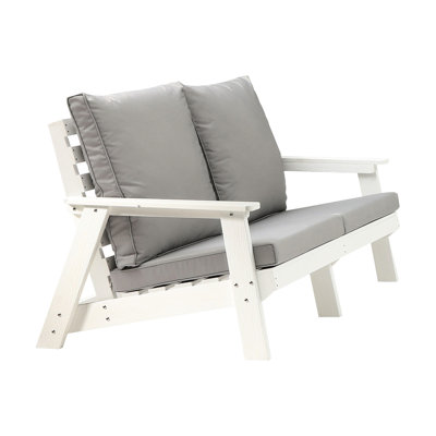 Wood Grain Hips With Soft Cushion, White Outdoor Furniture, Comfort For Poolside, White/Grey, Finish, Cushions