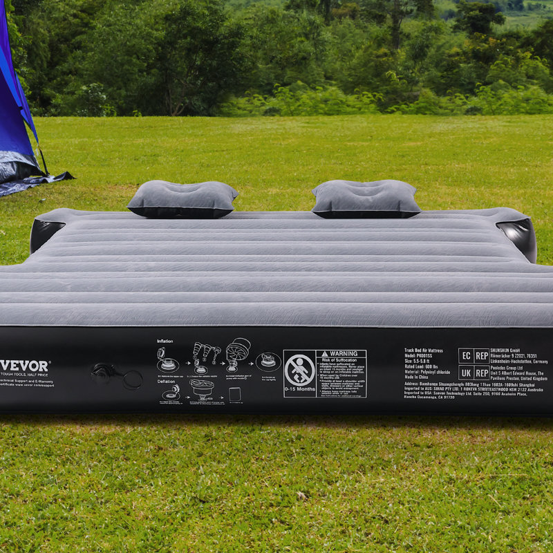 Gray and Black Inflatable Truck Bed Air Mattress with Pump