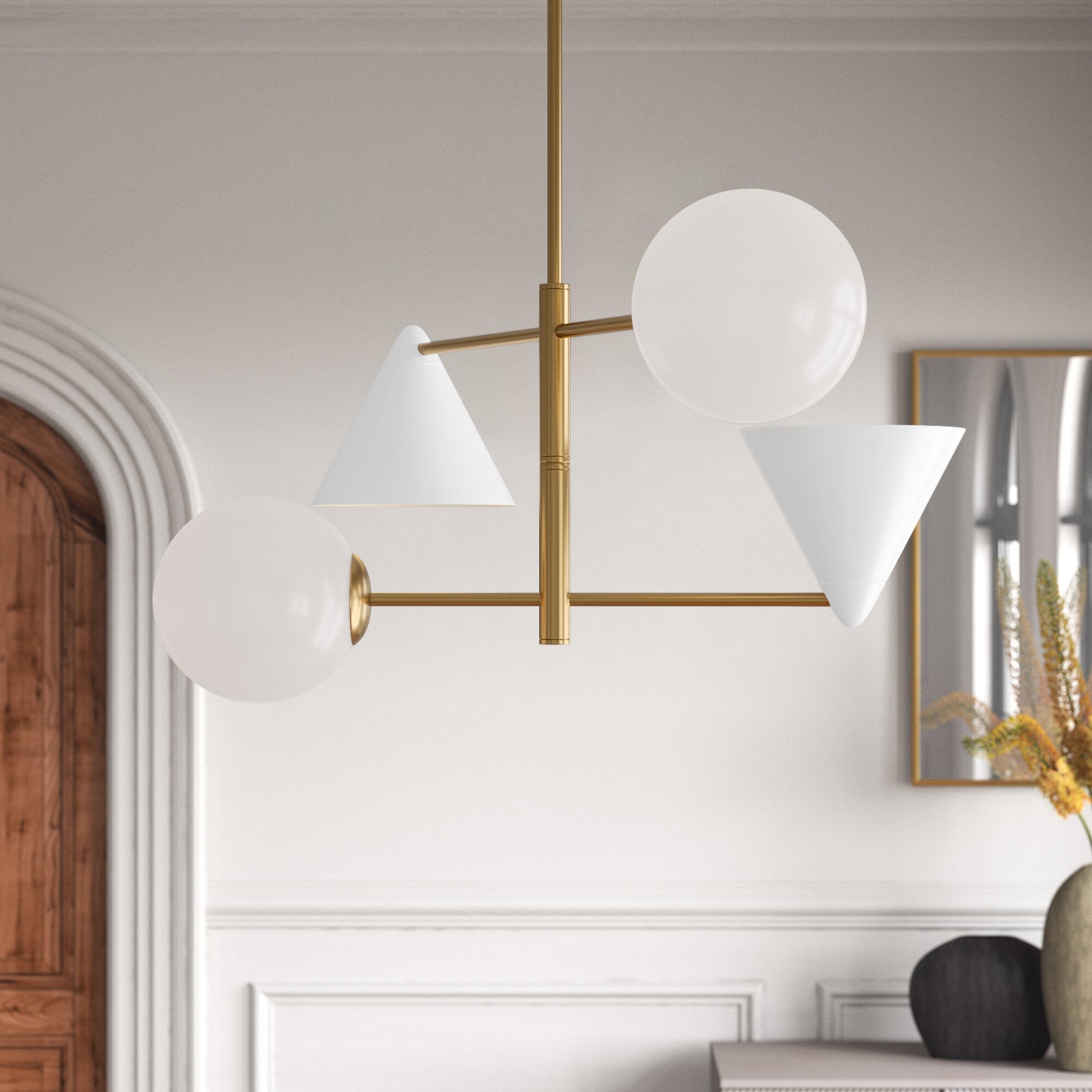 4 - Light Dimmable Chandelier, White, 16.12" H x 28" W x 28" D