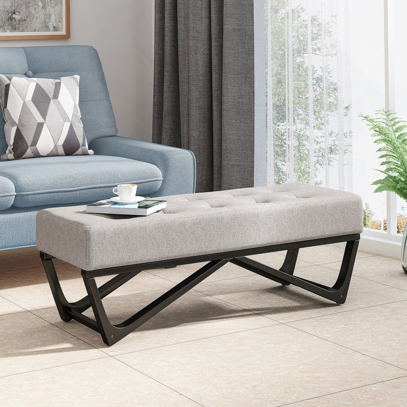 Ottoman, Bench For Bedroom Or Entryway, Light Grey