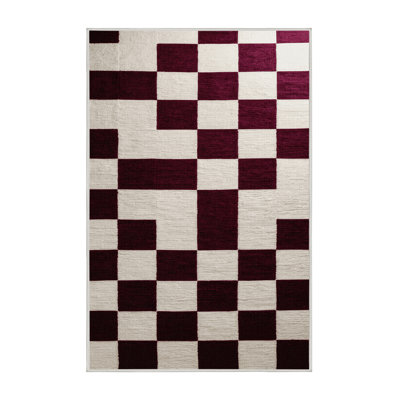 Machine Washable Checkered Beige Area Rug