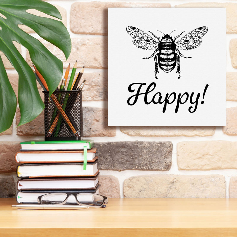 «Floral Bee Happy» par Jean Plout, art mural sur toile, H 12 po x l 12 po x P 0,75 po