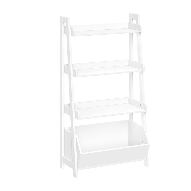 RiverRidge Amery 4-Tier 24in Ladder Shelf with Display Shelf and Storage Organizer Bin - White with 2 10" Floating Bookshelves