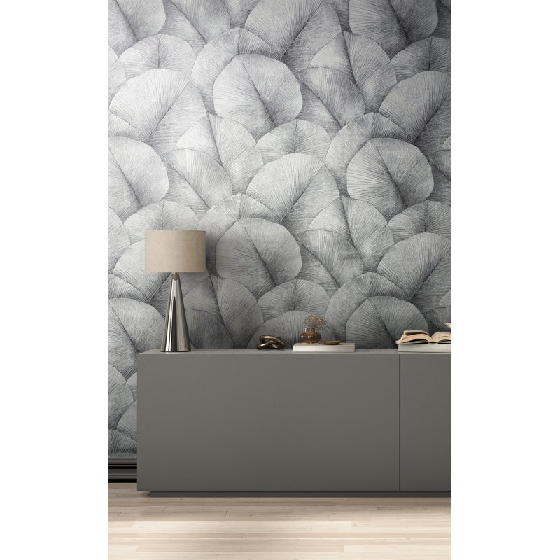 Amariyana Collection Textured Palm Wallpaper Roll, Grey