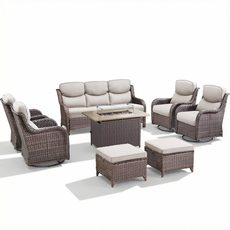 Ensemble de conversation pour patio 8 pièces Simino, Beige, Brun