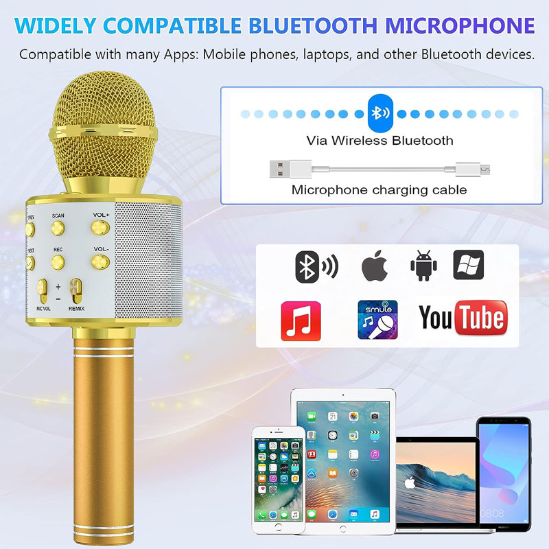 Bluetooth Karaoke Microphone , Gold