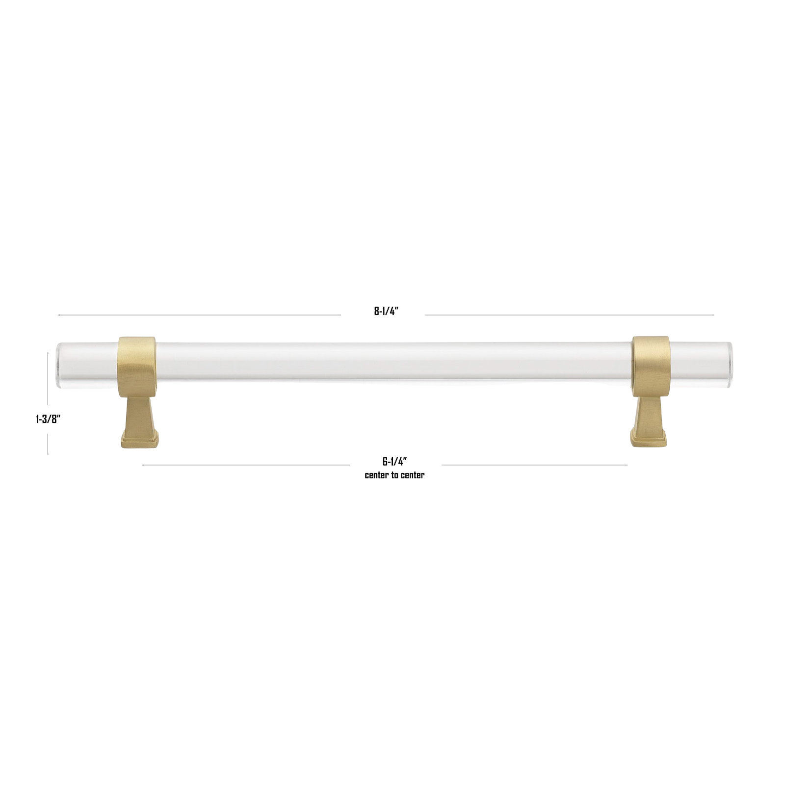 Center to Center Acrylic Bar Pull, Clear/Satin Gold, 6.25"