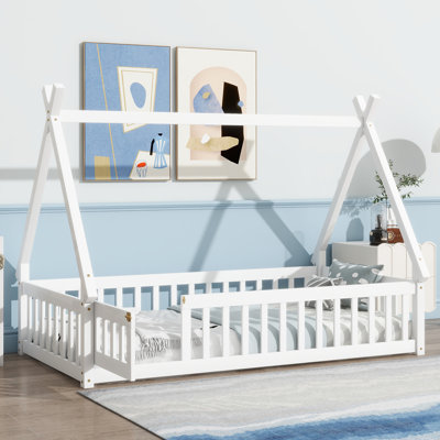 Lit simple en forme de tente, lit tipi avec garde-corps, lattes et porte