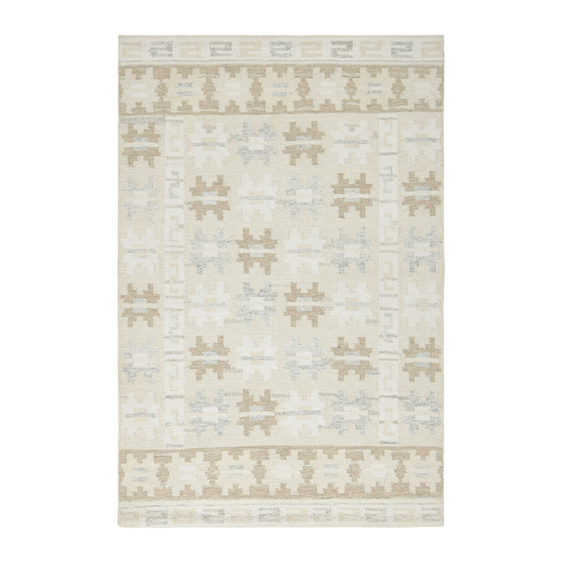 Rug & Kilim’S Scandinavian Rug In Taupe And Cream With Geometric Patterns, Rectangle 6' x 9'
