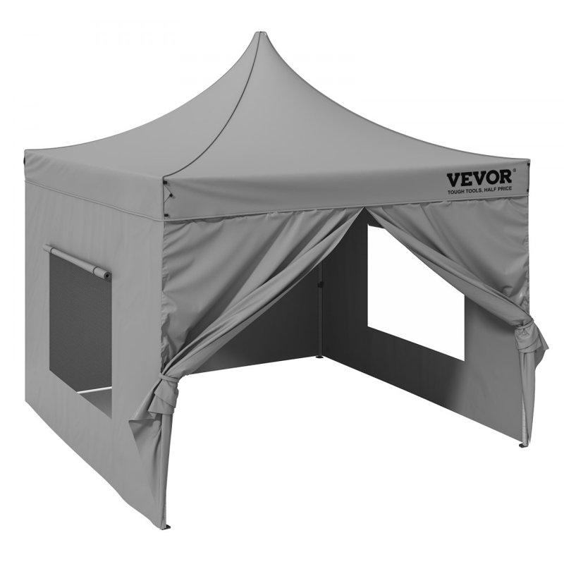 VEVOR 10x10 FT Gray Pop-Up Canopy Tent with Sidewalls