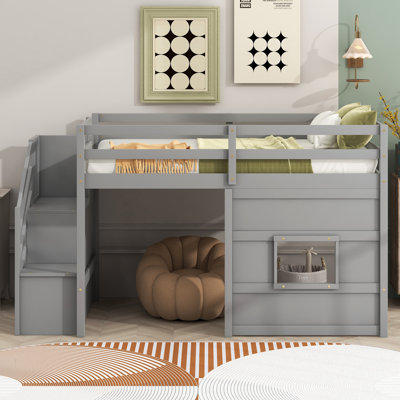 Hanzelin Twin Size Loft Bed with Storage Staircase and Window