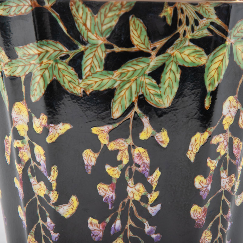 Midnight Blossom Oval Planter with Ormolu