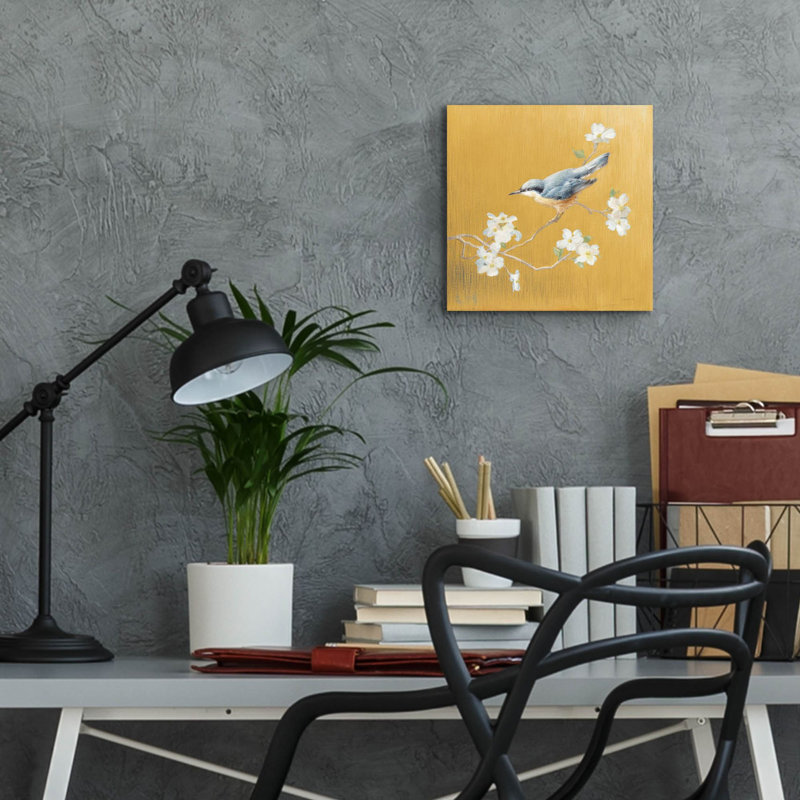 «Nuthatch On Gold» par Danhui Nai, art mural en verre acrylique, H 12 po x l 12 po x P 0,13 po