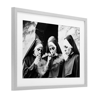 Smoking Nuns Rebellion Framed Print Under Glass, design by Decent Exposures