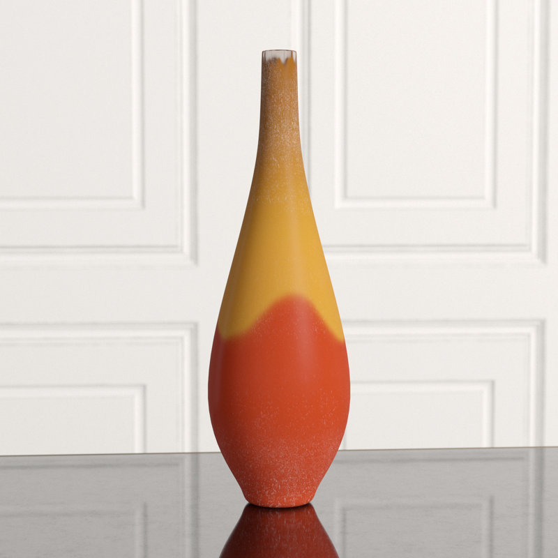 Vizio Ceramic / Porcelain Table Vase, 13.75" H x 9" W x 9" D, Yellow/Orange