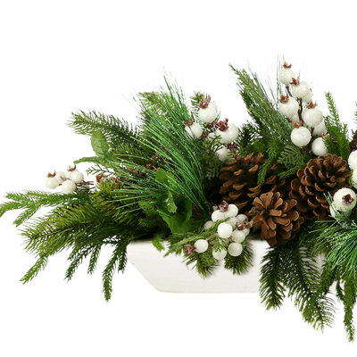 Holiday Arrangement with Evergreens, Berries and Pinecones