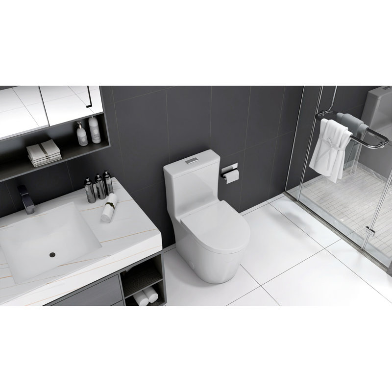Modern White Toilet - 23 Inch Compact Design For Small Bathrooms, Dual Flush, Quiet Seat Close, Easy Clean One 23" Short Depth Bath, Porcelain, Install