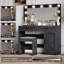 Coiffeuse de maquillage avec lumières en 3 couleurs et miroir ouvert, bureau de coiffeuse avec 3 tiroirs et 1 armoire et tablettes, commode de coiffeuse en rotin, pour chambre à coucher