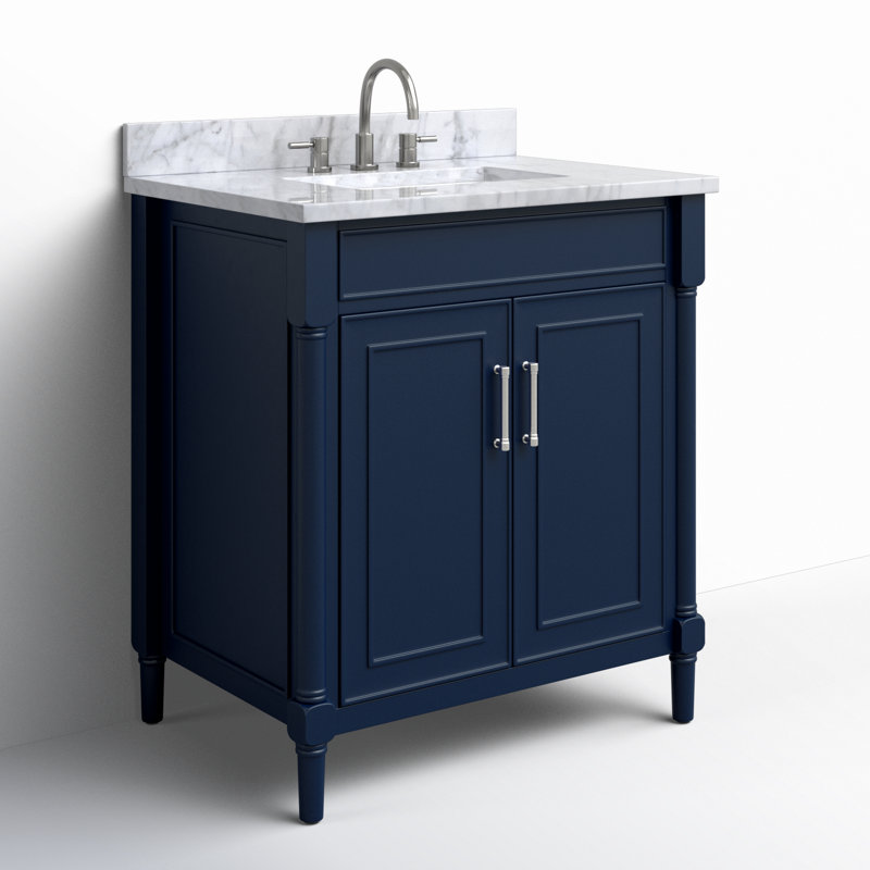 Navy Blue Single Bathroom Vanity with Marble Top