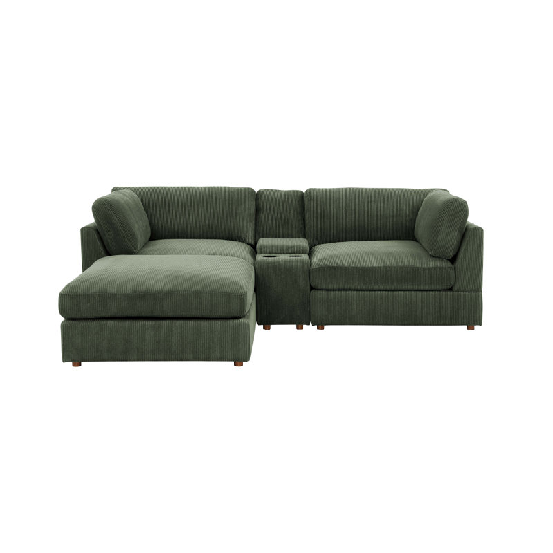 Astrakane Modular Corduroy Sectional, Dark Green