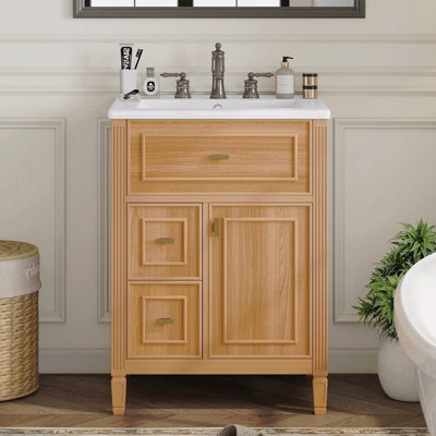 Meuble-lavabo 24 po avec lavabo, armoire, un tiroir rabattable + deux tiroirs, tablette réglable