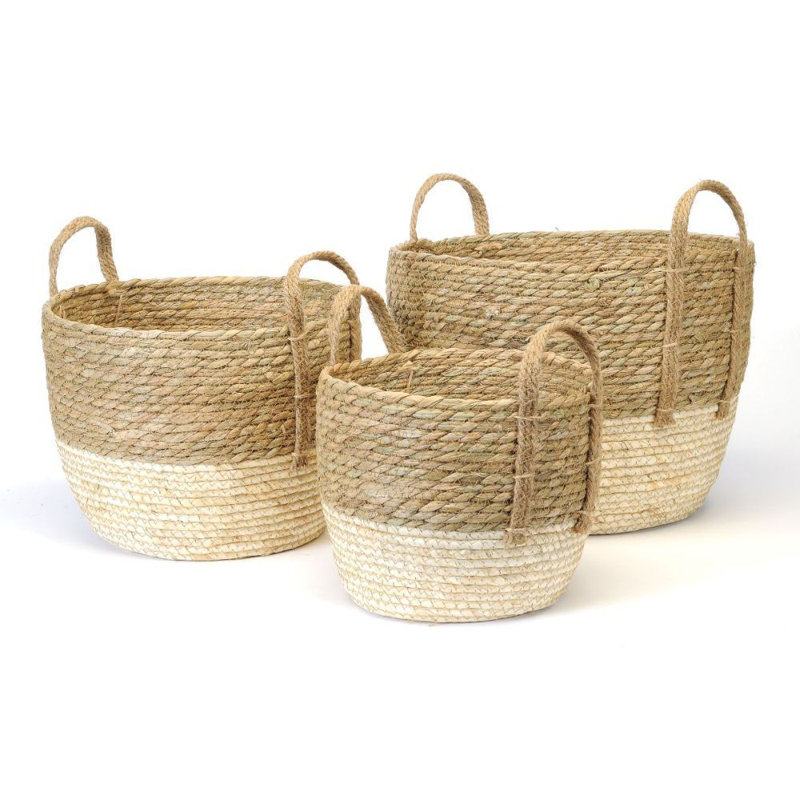 Ensemble de paniers 3 pièces en osier, Brun / blanc