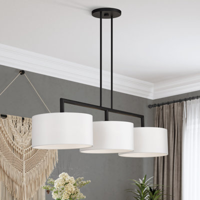 Très grand lustre linéaire noir 3 lumières Ackley