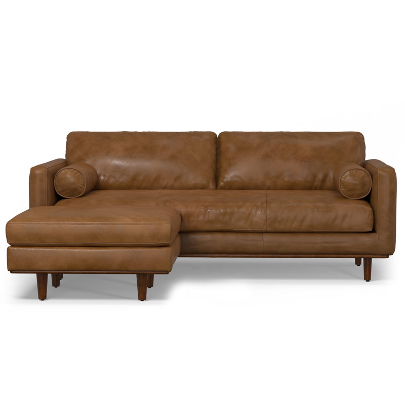 Morrison  Sofa and Ottoman Set in Genuine Leather, Caramel Brown Leather, 89 inch