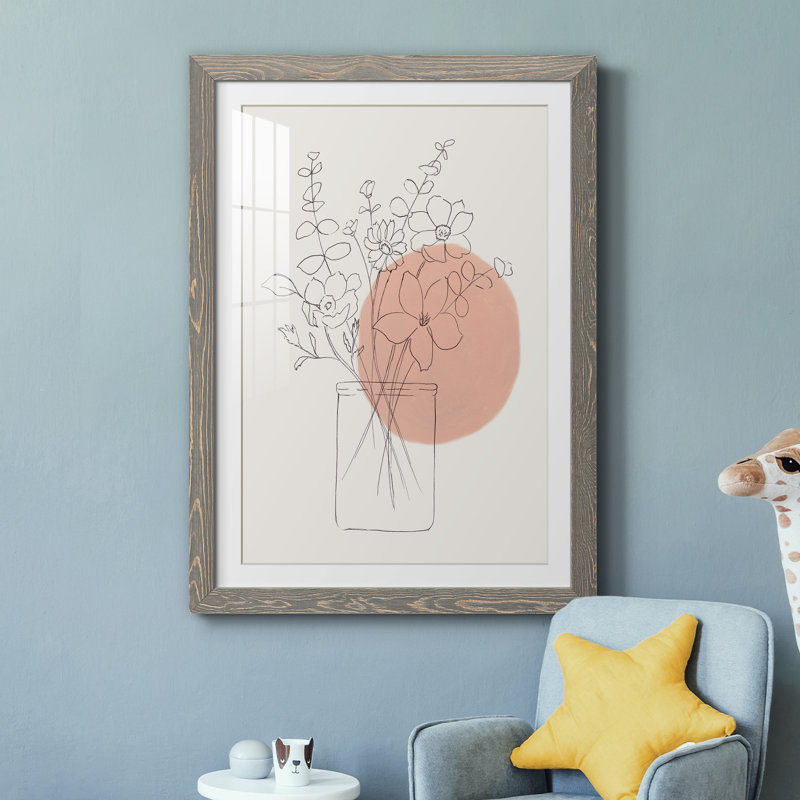 Contemporary Wildflower Bouquet - Peinture encadrée, H 44 po x l 31 po x P 1 po, Cadre en papier gris