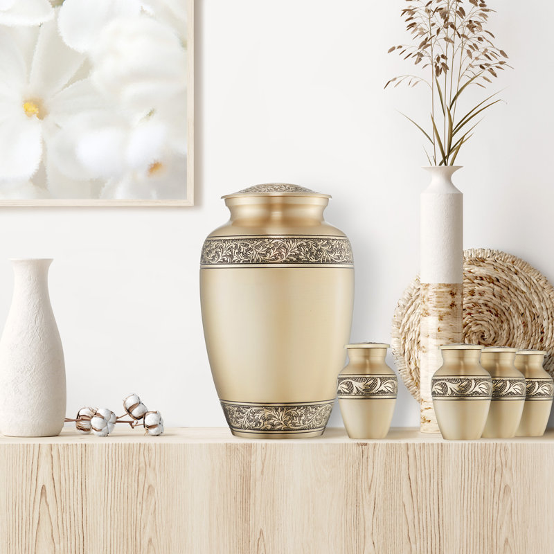 Floral Urn Set, 1 Large and 4 Small, Gold