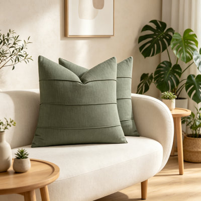 Linen Striped Pillow Covers 18x18 2pk Olive Green