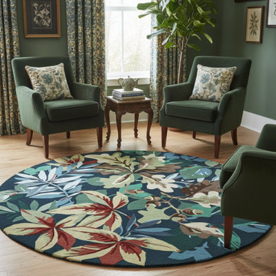Tapis floral rond en coton antidérapant