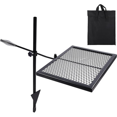 Grille de barbecue pivotante et réglable avec sac de transport, acier, noir