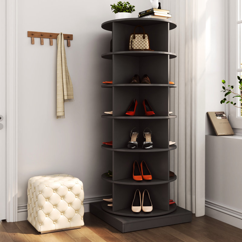 Grey 360-Degree Rotating Shoe Shelving, 6-Layer, Holds 24 Pairs, Improves Home Organization 360 Degree Bin Organizer Cabinet, Fits And Stylish, Simple Setup