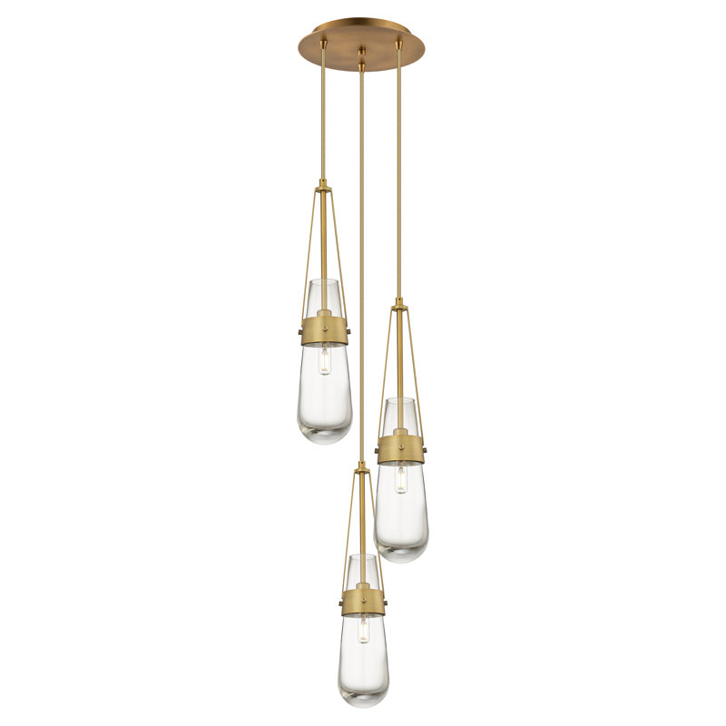Luminaire suspendu grappe à 3 lumières Kimbolton, Laiton brossé, Transparent