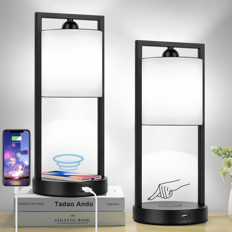 Ensemble de 2 lampes de table Modern Touch, à intensité variable à 3 voies, chargement sans fil, port USB, blanc lumière du jour